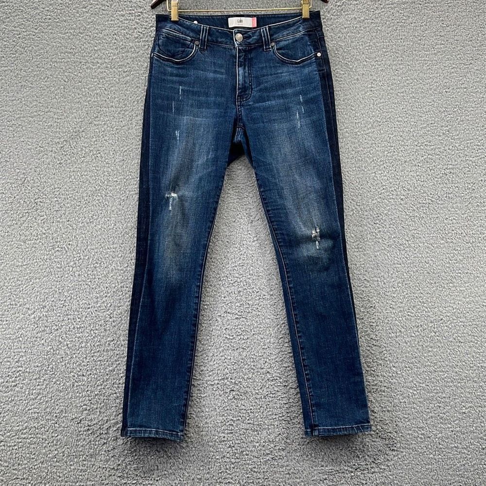 CAbi 3750 Tuxedo High Rise Straight Leg Denim Jeans Distressed Women’s Size 6